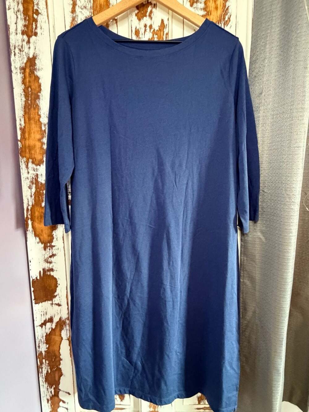 Pact Organic Cotton Blue 3/4 Sleeve Shirt Dress Size L Minimalist Coastal